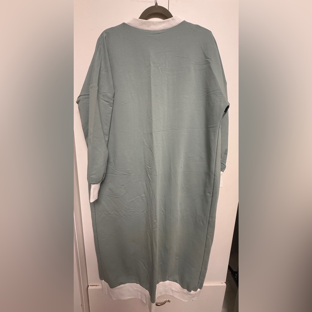 Light Sage Open-Front Long Cardigan with White Trim Size 10 - Picture 7 of 7
